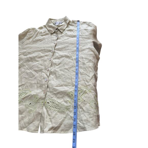 August Max Woman Green Relaxed Collared Lagenlook Long Sleeve Linen Blouse XL - Picture 13 of 13